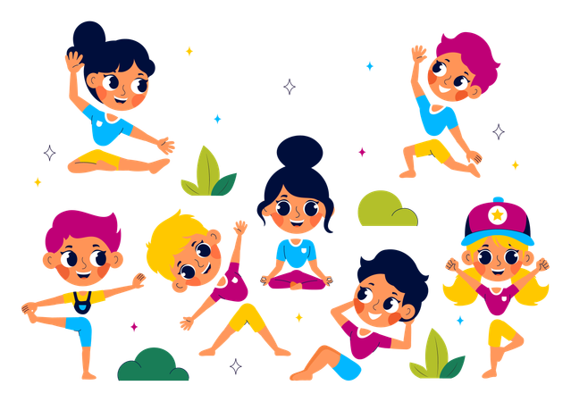 Happy Kids Exercising in park  Illustration
