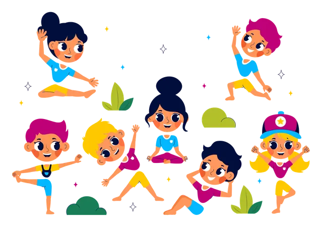 Happy Kids Exercising in park  Illustration