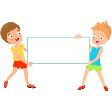 Happy kids holding white space board  イラスト