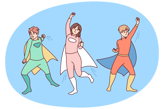 Happy kids in superhero costumes  Illustration
