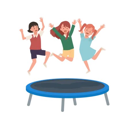 Happy kids jumping on trampoline  Illustration