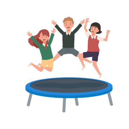 Happy kids jumping on trampoline  イラスト