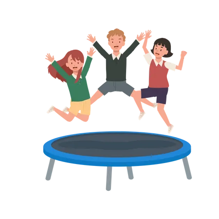Happy kids jumping on trampoline  Illustration