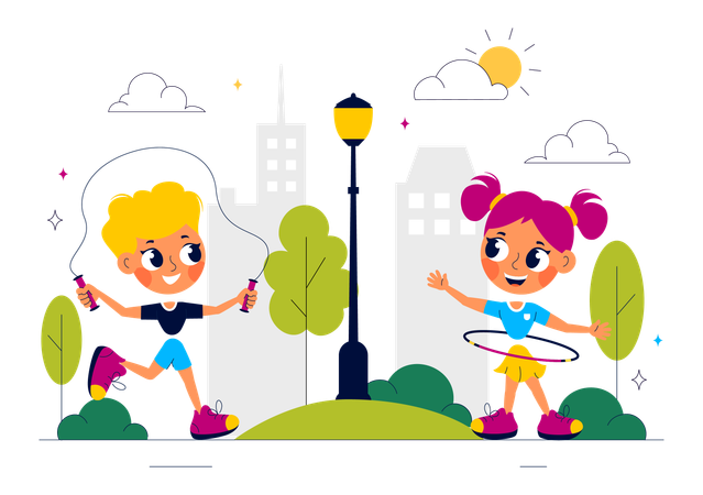Happy Kids playing in park  Illustration
