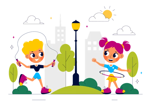 Happy Kids playing in park  Illustration