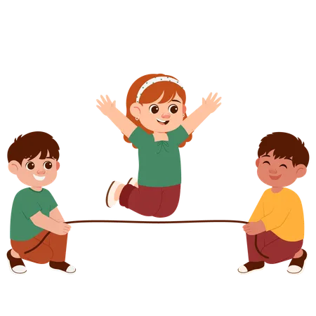 Happy Kids Playing Jump Rope  Illustration