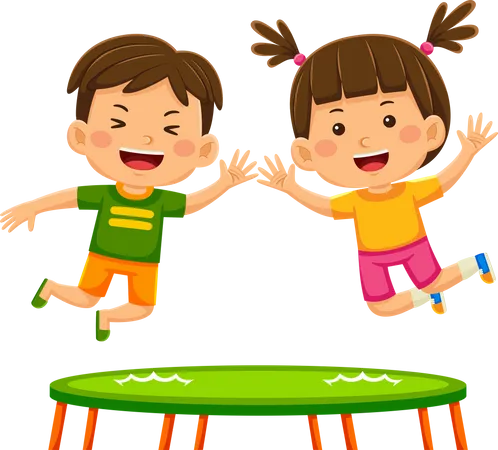 Happy Kids Playing Trampoline  Illustration