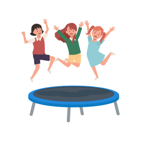 Enfants heureux sautant sur le trampoline  Illustration