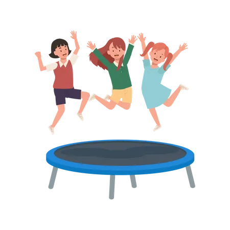 Enfants heureux sautant sur le trampoline  Illustration