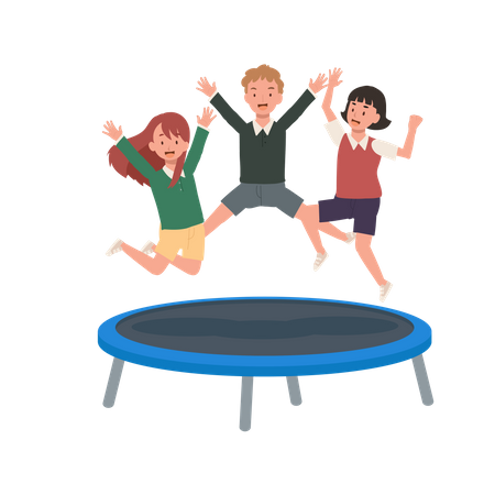 Enfants heureux sautant sur le trampoline  Illustration