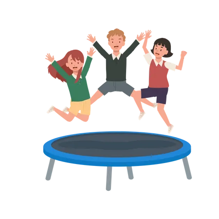 Enfants heureux sautant sur le trampoline  Illustration