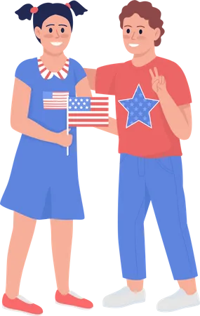 Happy kids with American flag  Illustration