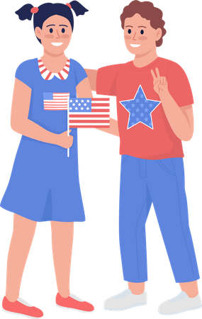 Happy kids with American flag  Illustration