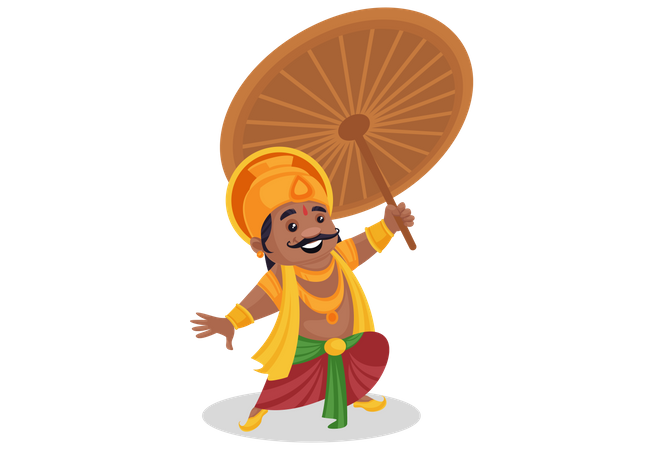 Happy King holding an umbrella in hand and posing Illustration