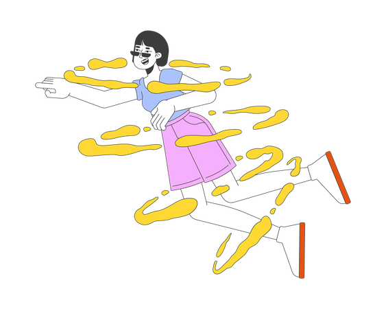 Happy korean woman flying in dreams  Illustration