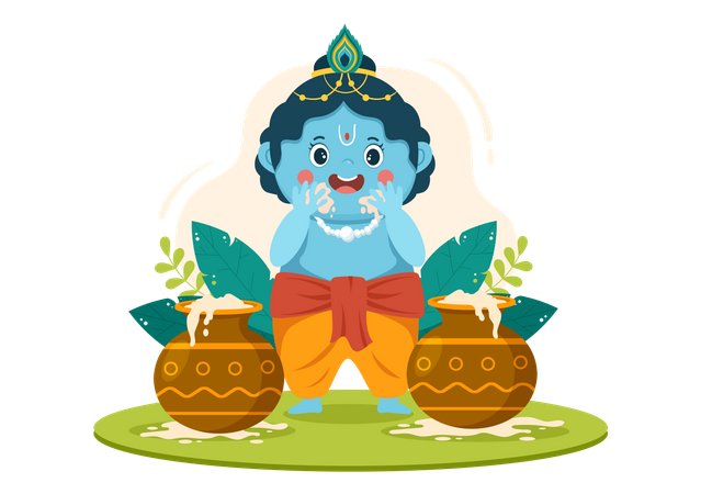 Happy Krishna Eating butter  Illustration