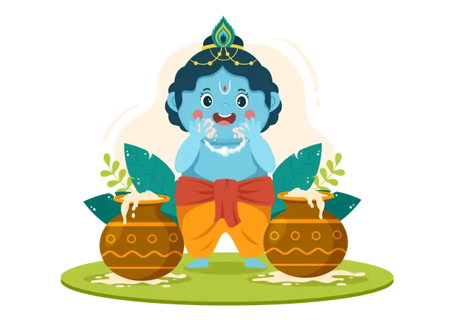 Happy Krishna Eating butter  Illustration