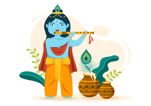 Happy Krishna Krishna playing flute  Illustration