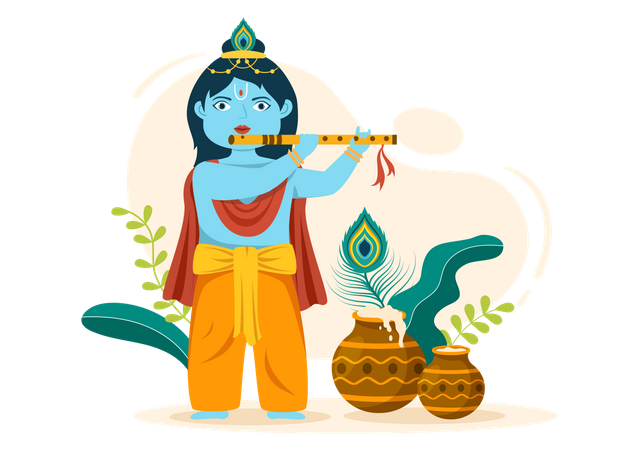 Happy Krishna Krishna playing flute  Illustration