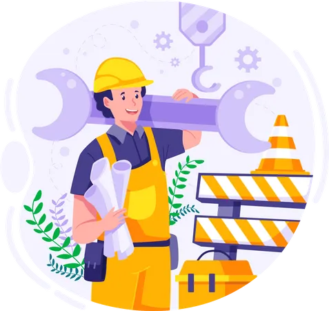 Happy Labour Day A Happy Construction Worker Is Holding The Wrench Worker Holding Tool Vector Illustration Illustration
