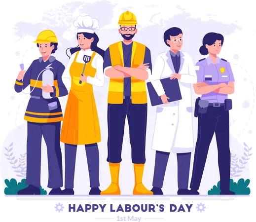 A Group Of People In Different Professions A Construction Worker Doctor Police Woman Fireman Chef Woman Labour Day On 1st May Vector Illustration Illustration