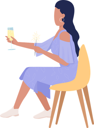 Happy lady with sparkler  Illustration