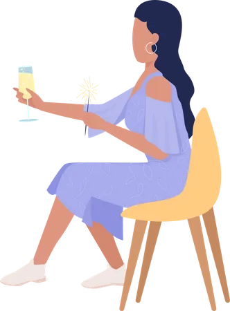 Happy Lady With Sparkler Semi Flat Color Vector Character Sitting Figure Full Body Person On White Festive Celebration Simple Cartoon Style Illustration For Web Graphic Design And Animation Illustration