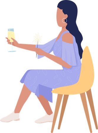 Happy lady with sparkler  Illustration