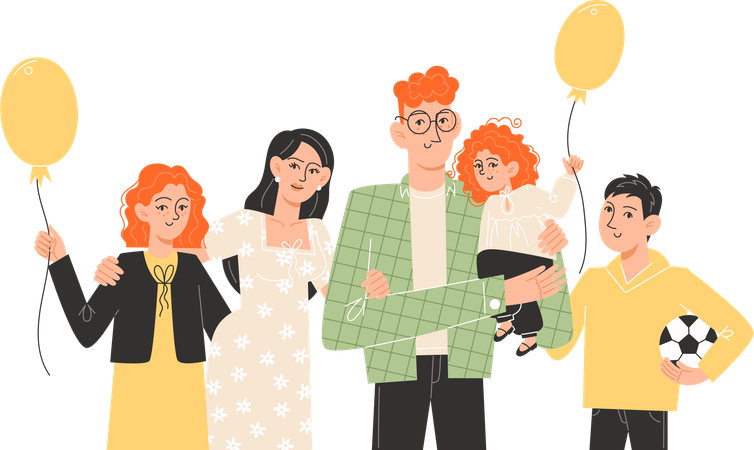Happy large family standing next to each other  Illustration