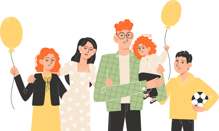 Happy International Large Family Standing Next To Each Other Illustration
