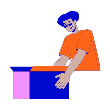 Happy latin american man holding box  Illustration