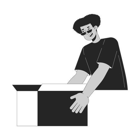 Happy latin american man holding box  Illustration