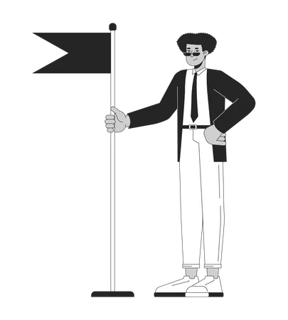 Happy Latin American Man Holding Flag 2 D Linear Cartoon Character Confident Hispanic Male Leader Isolated Vector Outline Person Leadership Development Monochromatic Flat Spot Illustration Illustration