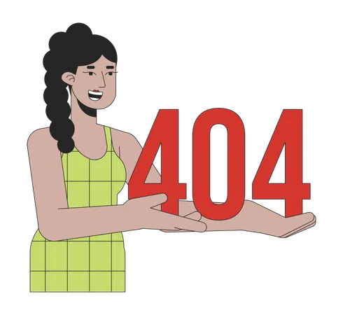 Happy Latina Woman Holding Error 404 Flash Message Empty State Ui Design Page Not Found Popup Cartoon Image Vector Flat Illustration Concept On White Background Illustration