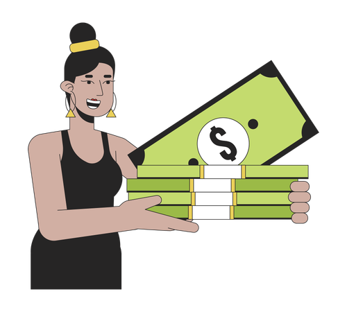 Happy latinamerican stylish woman holding money  Illustration