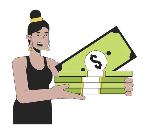 Happy latinamerican stylish woman holding money  Illustration