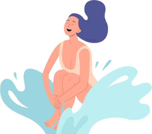 Happy laughing woman jumping in water  Illustration