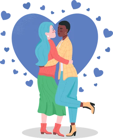 Happy Lesbian Couple Flat Color Vector Detailed Characters Women Hugging Gay Partners In Love Valentines Day Celebration Isolated Cartoon Illustration For Web Graphic Design And Animation Illustration