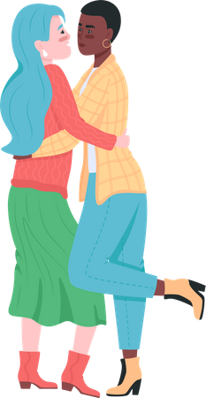 Lesbian couple hugging Illustration