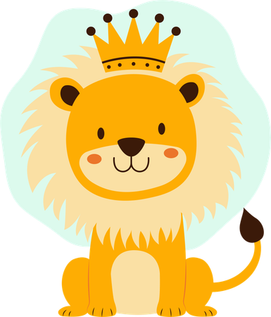 Happy lion wearing king crown  Illustration