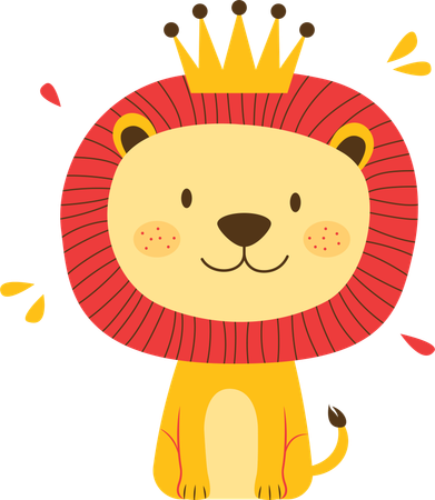 Happy lion wearing king crown  Illustration