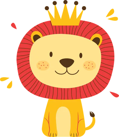 Happy lion wearing king crown  Illustration