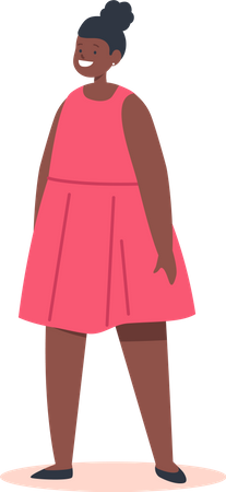 Happy Little African Girl in Red Dress Illustration