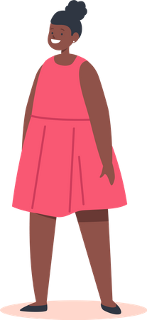 Happy Little African Girl in Red Dress  Illustration