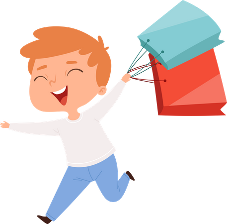 Happy little boy holding shopping bag  Illustration