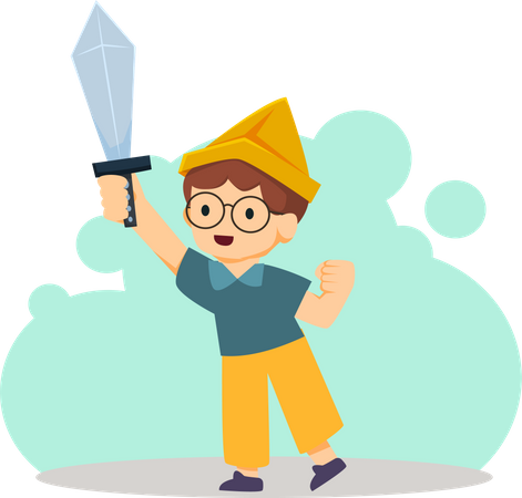 Happy little boy holding sword  Illustration