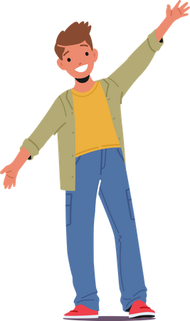 Happy Little Boy Laughing with Outspread Arms Illustration