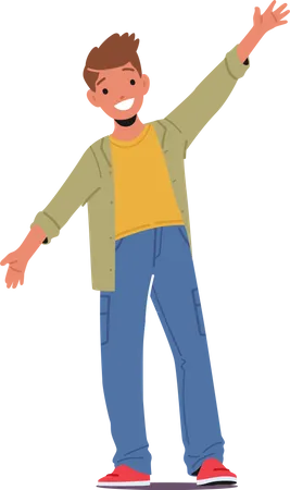 Happy Little Boy Laughing with Outspread Arms Illustration