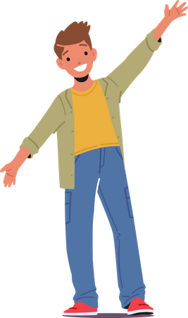 Happy Little Boy Laughing with Outspread Arms  Illustration