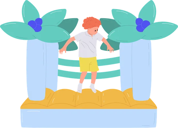 Happy little boy playing bouncy park  Illustration